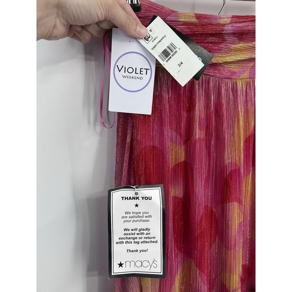 Violet Weekend Shimmer Red Pink Tiered Maxi Dress Sunset Pineapple 3/4 NWT - Picture 4 of 5